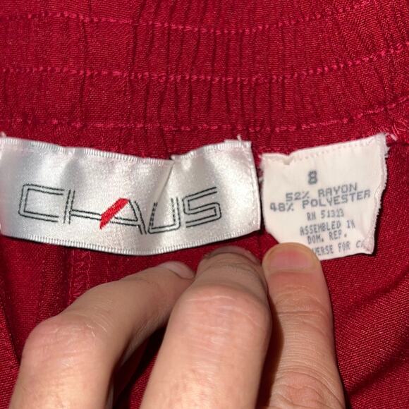 Vintage 90s CHAUS Red Stirrup Pants High Waist Pleated Rayon Blend Size 8 - Picture 6 of 16